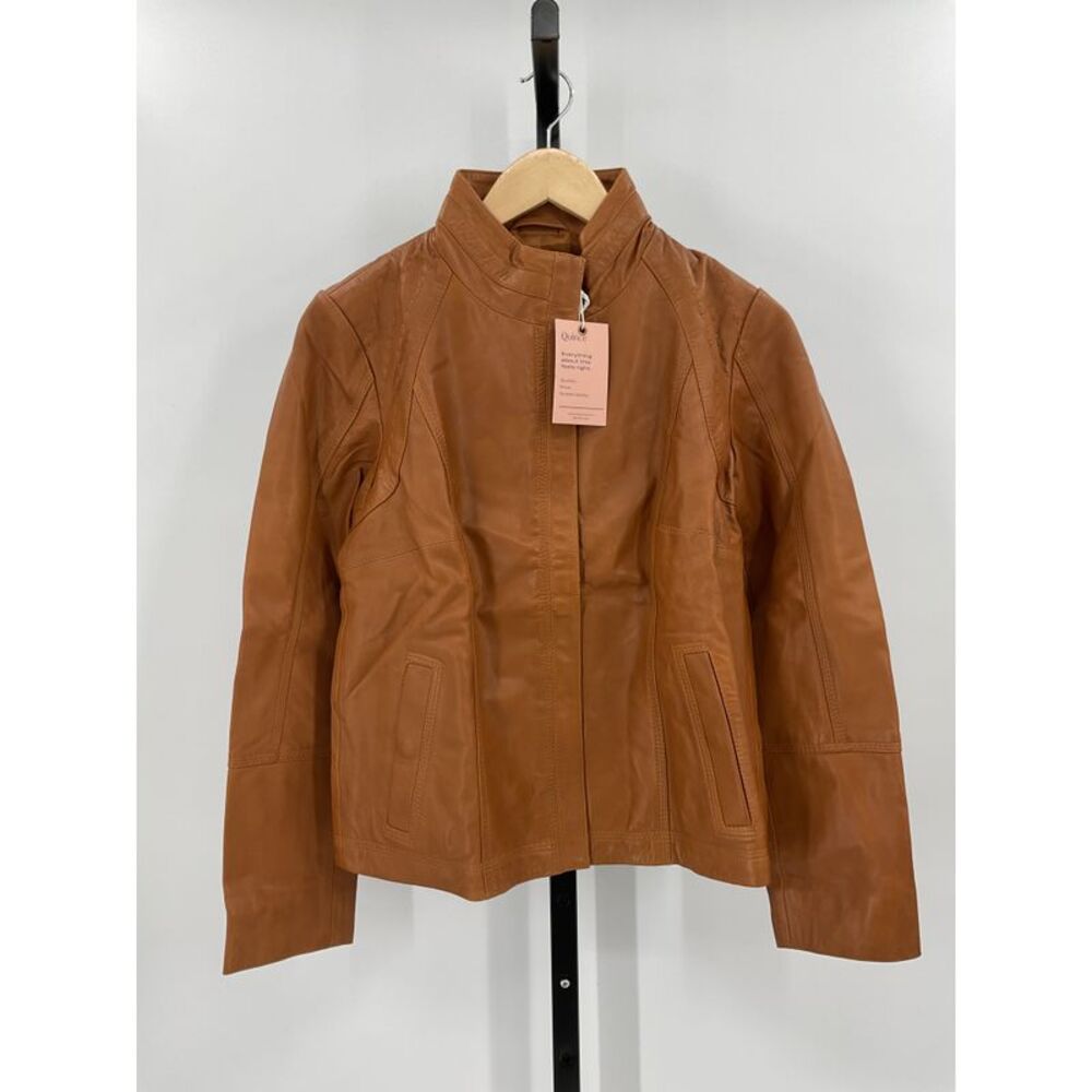 Quince Women's 100% Leather Stand-Collar Jacket Brown S